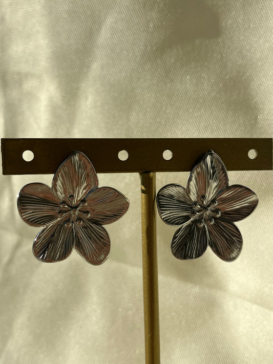 Boucles grands fleurs argenté